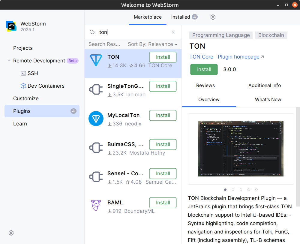 Screenshot of the plugin installation
