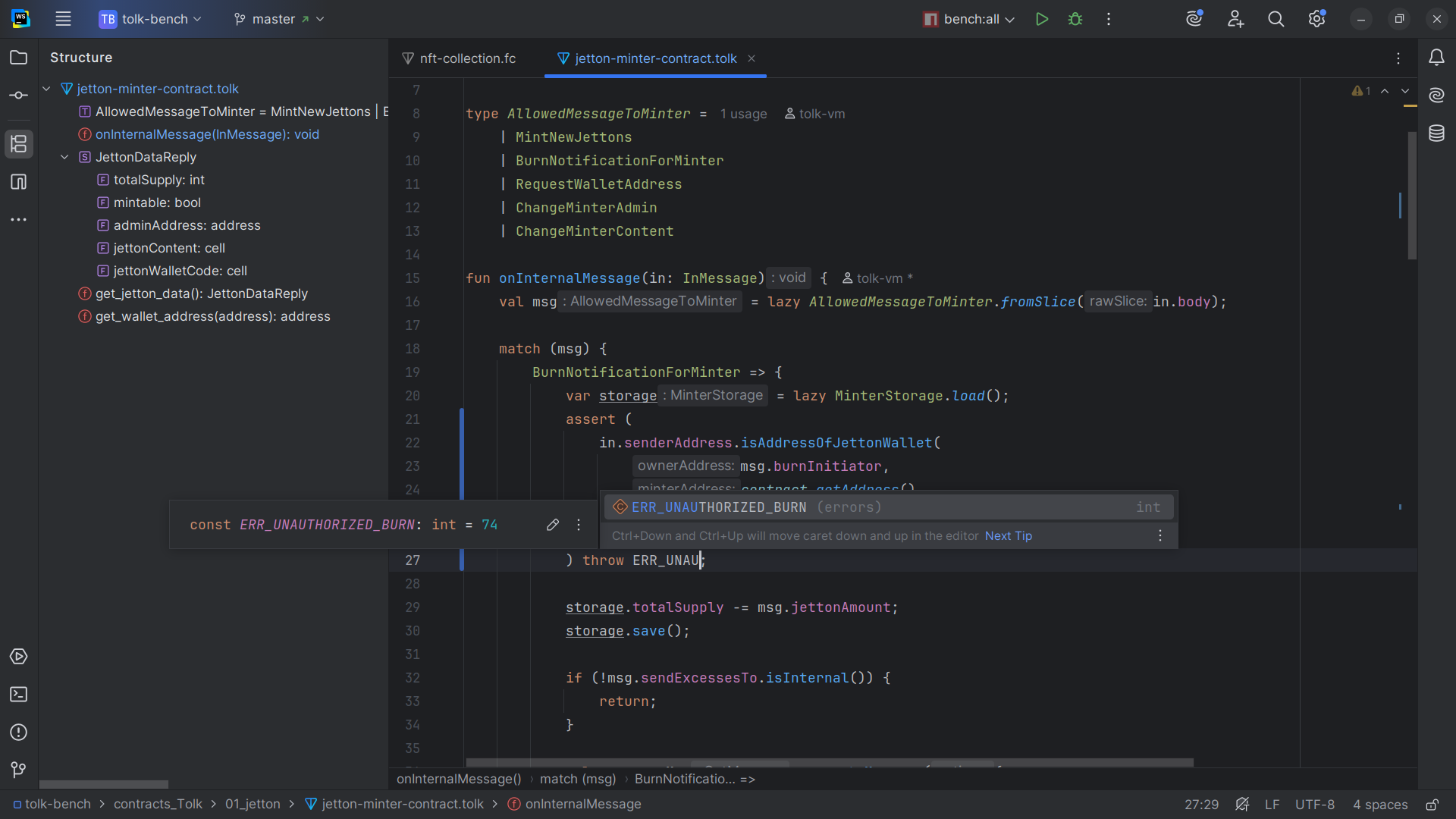 Screenshot of the Tolk language support